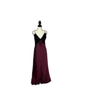Forever 21 Burgundy Satin Lace Slip Dress Maxi Lingerie Style Size L